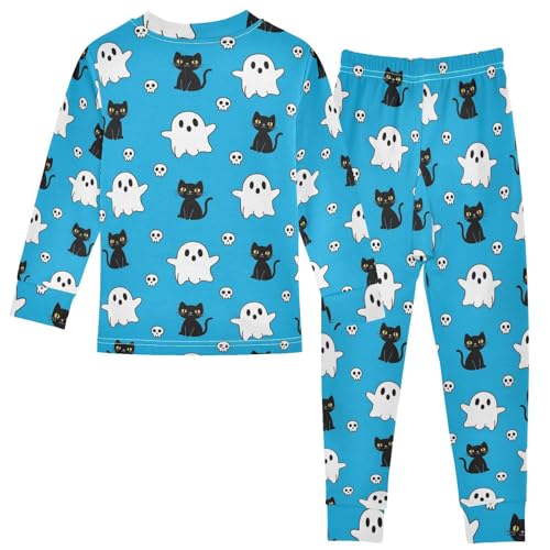 Pajama Sets Long Sleeve Halloween Ghosts Cats Skulls Soft Comfy Sleepwear 2 Piece PJS 3-8T3