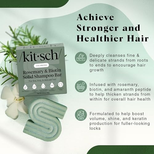 Image of Kitsch Rosemary & Biotin Shampoo Bar - For Hair Growth, Strengthening, Thickening & Volumizing Shampoo for Women and Men - Free of Parabens, Sulfates & Silicones - Made in USA, 3.5 oz