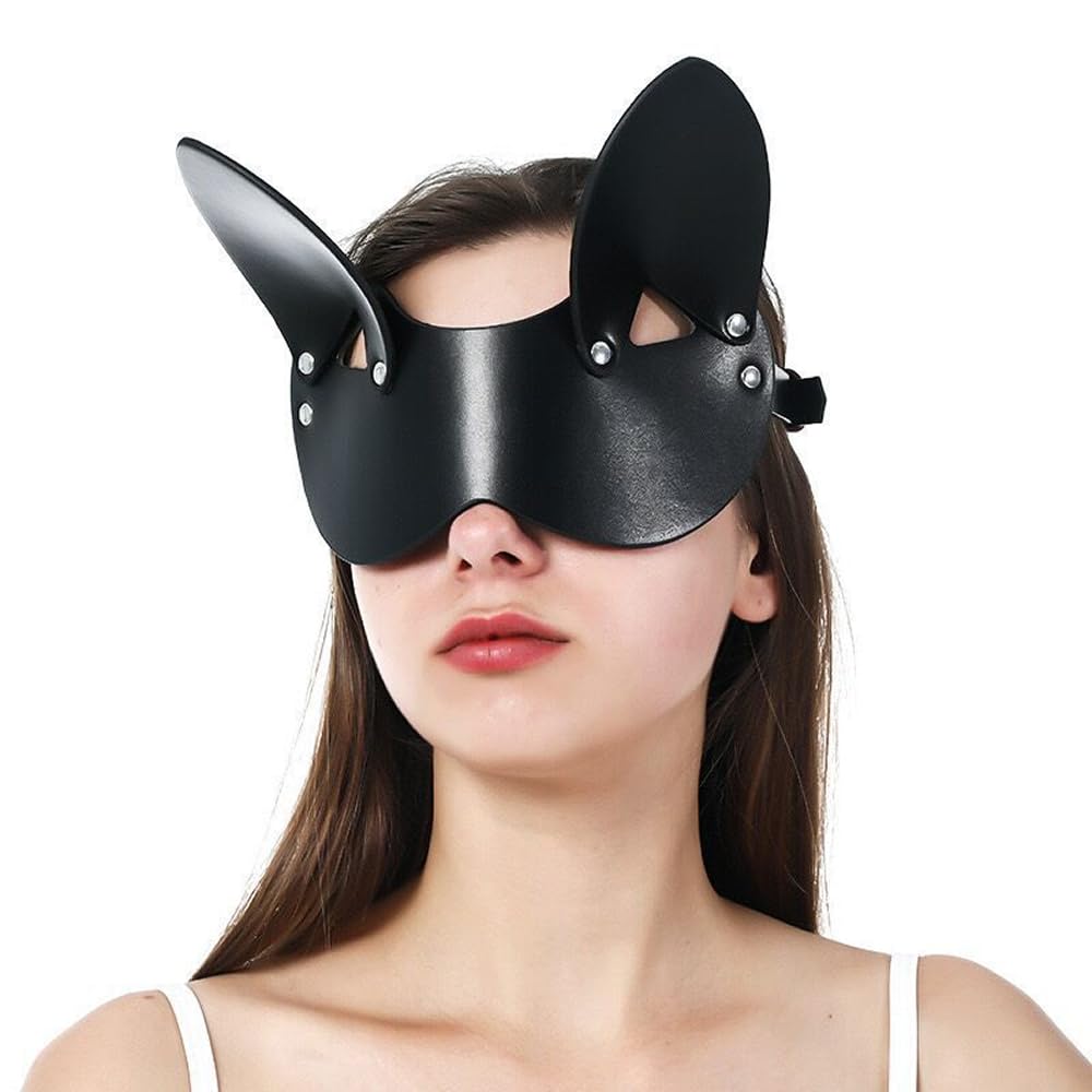 Yiotmop Women's Black Sex Sm Leather Blindfold Eye Mask Bondage Sexy Masks Blindfolds Fetish Bdsm Restraints Sex Toys For Men Role Play