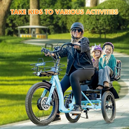 Image of Bull Trail 8.5 inch Low Step Through Electric Tricycle for Adults with Passenger Seat, Long Range Seniors Ebike Trike with Differential, 500W 7 Speed Three Wheel Electric Bike (Full Assembly, Blue)