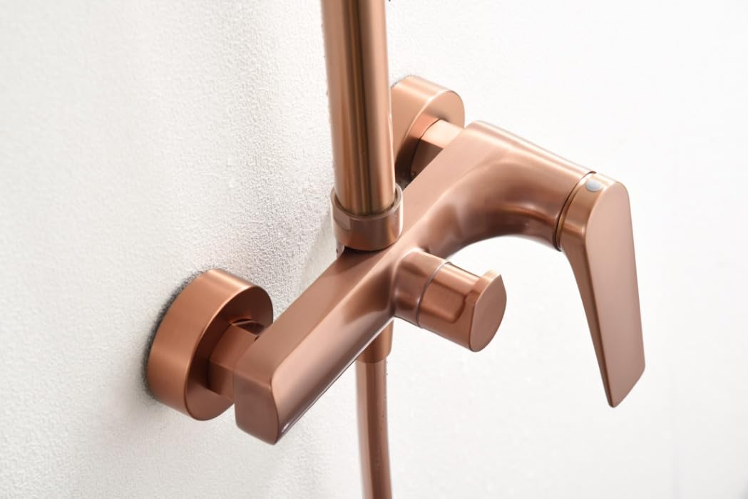 MICE - Barra de ducha monomando extensible de acero inoxidable - Columna de ducha - Griferia baño con rociador y mango de duchaOro Rosa Cepillado BDD055/ORC