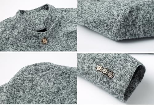 Mens Casual Suit Jacket Stand Up Sport Coat Vintage Mandarin Collar Blazer Single Breasted Dress Coat for Party JJK0124