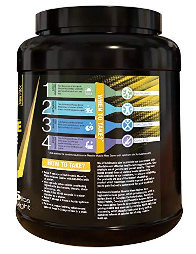 Image of Nutrimuscle Massive Muscle Mass Gainer - 2.5 Lbs - 1.134 Kgs - Choco Latte Flavour - For Muscle & Mass Gain - Contains Complex Carbohydrates, BCAA, Digestive Enzymes & Essential Vitamins & Minerals