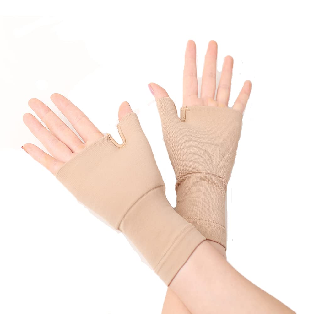 QUKU 1 Pair Arthritis Compression Gloves Compression Gloves,Typing and Daily Work, Pain Relief and Healing for Arthritis (Light coffee, L)