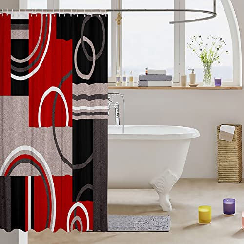 Erosebridal Modern Red Grey Black Stripe Shower Curtain Geometric Bath Curtain Retro Circle Swirls Bathroom Sets Decor Modern Abstract Texture Color Art Bathtub Shower Curtain 72" W X 72" L #TOP2