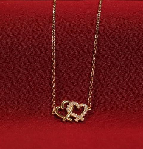 Image of SALTY Anti Tarnish Linked Heart Pendant Necklace for Women | Stylish Locket Chain | Fashion Jewellery Accessories | Minimal Jewelry | Ideal for Gifting | Marriage, Birthday | Gift for Valentine Day