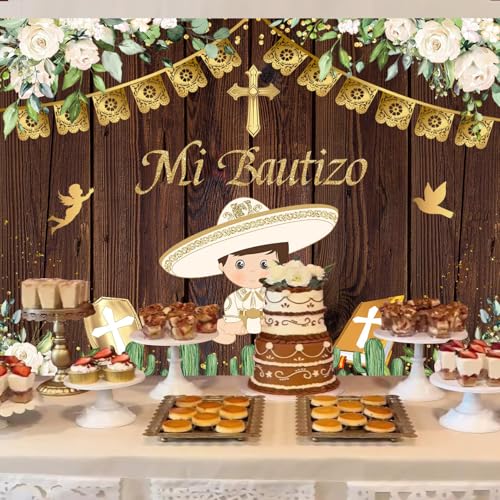 Fondo Fotográfico Mi Bautizo 8x6ft Blanco con Flores miniatura 4
