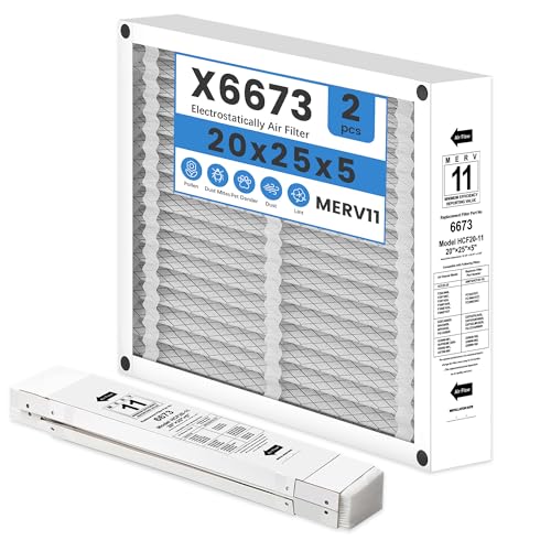 Image of 2 Pack X6673 20x25x5 Replacement Air Filter for Lennox X6673 HCF20-11, FC100A1037, Furnace HVAC System, MERV 11, Foldable Design(Actual Size: 19.75 x 24.75 x 4.38 Inches)