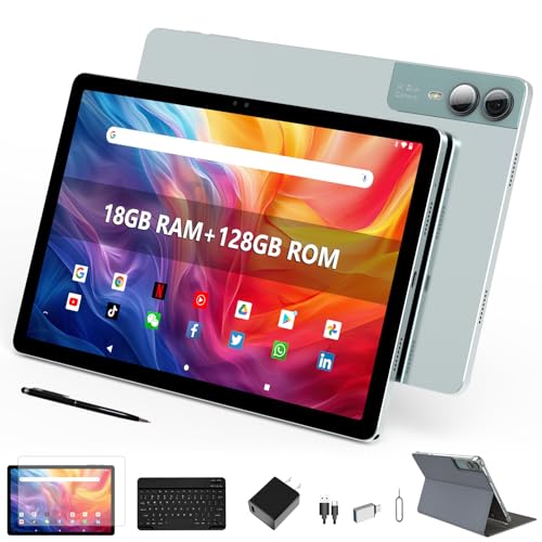 Image of 11 inch Tablet Android 14 2000*1200 2K Display Tablets PC, T616 Octa-Core 2.0GHz, 18GB RAM 128GB ROM 1TB Expandable, 5+5+13MP AI Camera, 9000mAh, 5G WiFi, with Keyboard, Case, 4 Speakers - Green