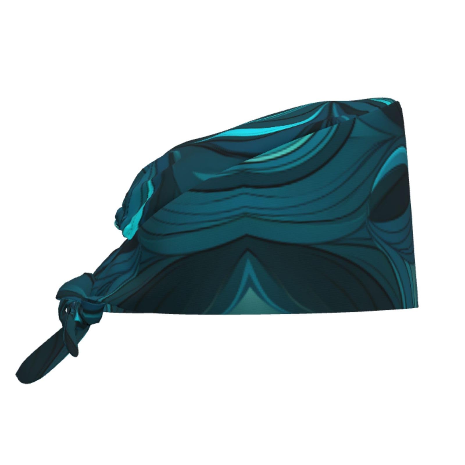 YYHWHJDE Bouffant Scrub Caps Teal Blue Prints - Adjustable Surgical Caps for Men and Women