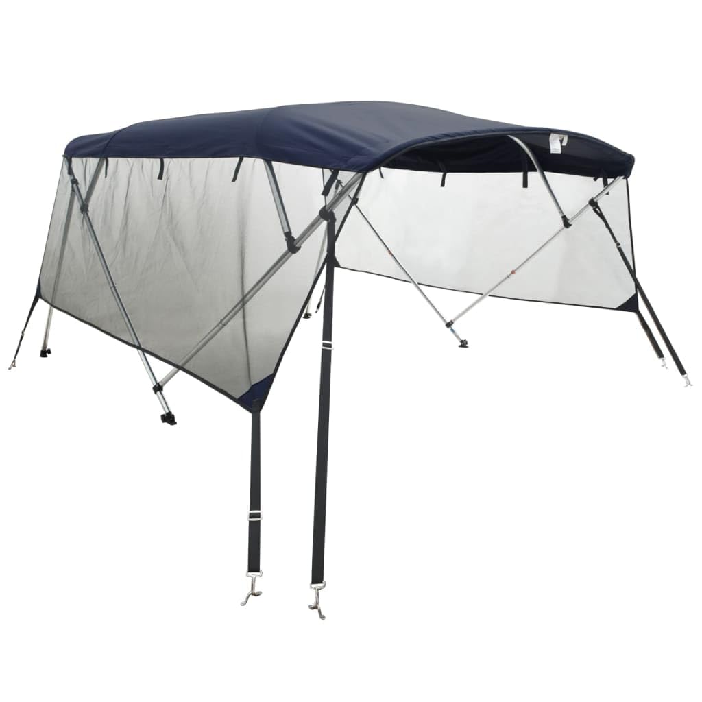 Capwee Tendalino per Barca Tendalino Bimini 4 Archi in Alluminio Tendalino gommone Bimini di Prua con Pareti Laterali 4 Archi-Blu-243 x (200-213) x 137 cm-con Rete
