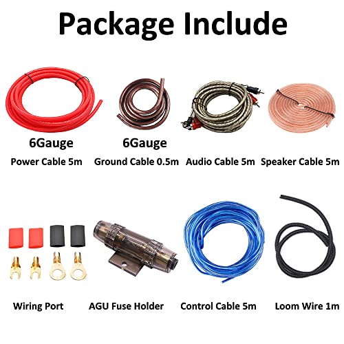 MOCNT Kfz Verstärker Kabelsatz Anschluss Set 6GA Gauge AWG Auto Audio Verstärker Endstufe Kabel Installations Set RCA Stromkabel Lautsprecherdraht AGU Sicherungshalter 2000W
