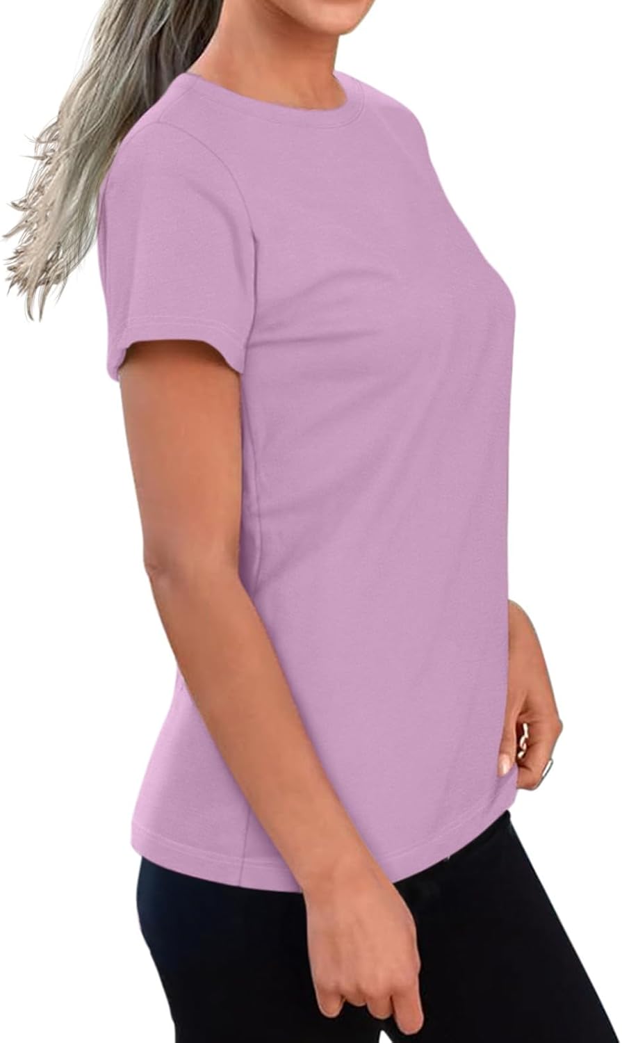 REORIA Womens Summer Crewneck Short Sleeve Cotton Tunic Tops Loose Fit Solid T Shirts 2025 Basic Tees - Image 2
