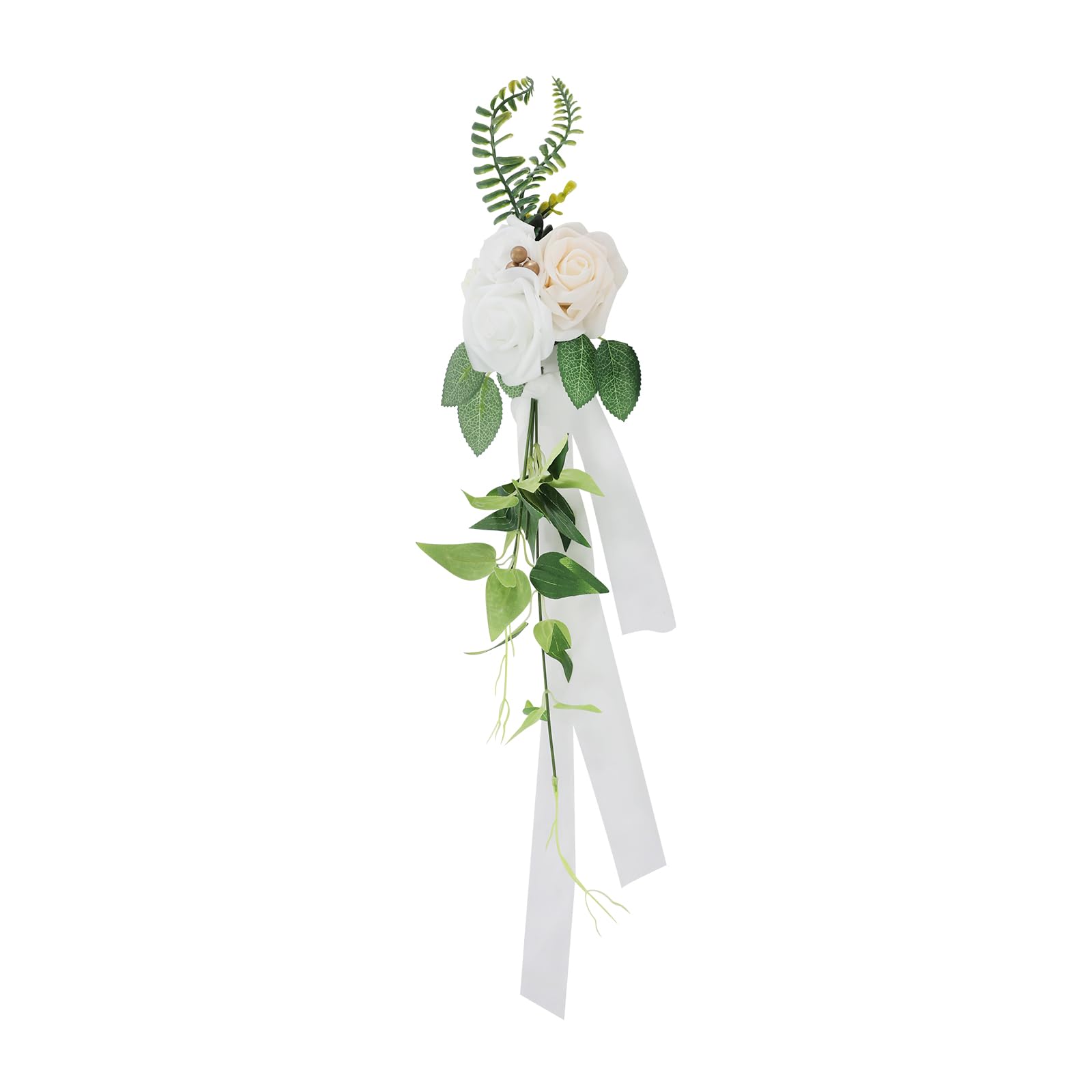 10 Stück Hochzeit Stuhl Deko Blumen, mit Kabelbinder, Künstliche Blumen für Hochzeiten, Partys, Bankette, Wohnraumdekoration, Leicht zu Reinigen (Weiß+Grün)