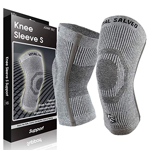 🔥 Flash Sale Vital Salveo Knee Compression Protective Recovery Knee Sleeve Brace S-Support Pain Relief for Men and Women Running Gym Workout Sports(1 Pair) Light Grey-XX-Large