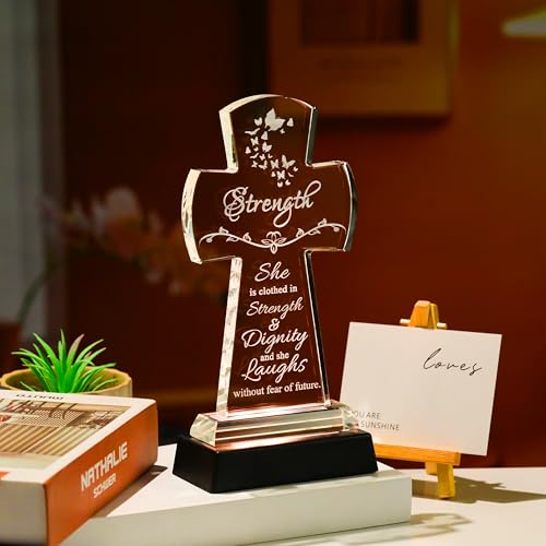 Image of Qianwei Crystal Cross Strength Inspirational Gift - Religious Catholic Baptism Communion Confirmation Gift for Women Sister