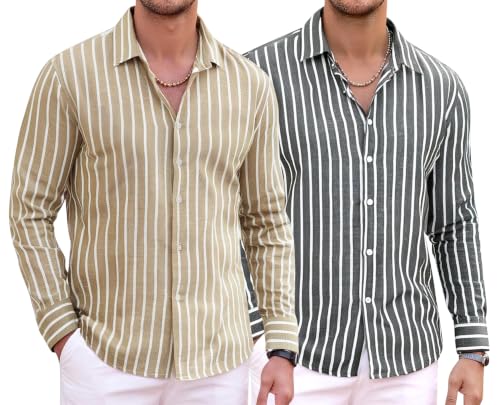 Image of Zombom Men's Regular Fit Vertical Striped Casual Shirt | Full Sleeve Cotton Blend Shirt for Men | Slim Fit Stylish Party