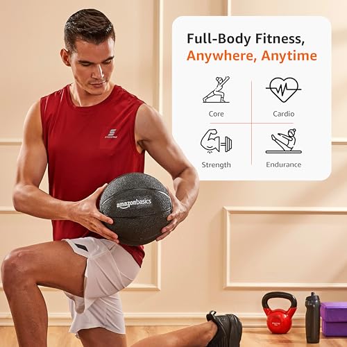 Image of Amazon Basics Rubber Medicine Ball | 3 Kg | for Strength Training, Core Workouts, Endurance Training | Non-Slip Surface | Black