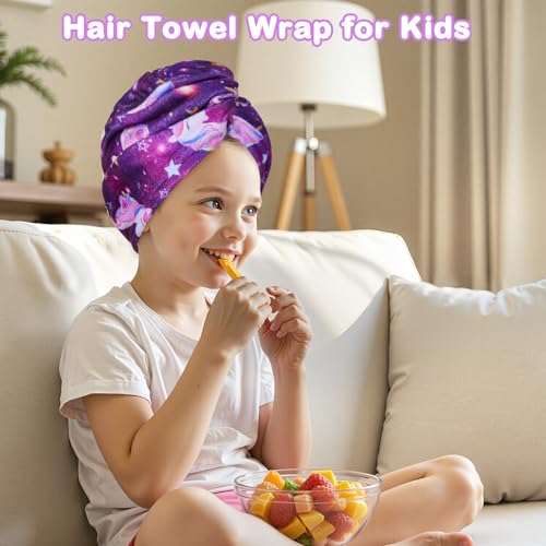 Image of FIOBEE Microfiber Hair Towel Wrap for Kid Girls Rapid Drying Hair Turbans | Absorbent & Soft Hair Wrap Towel, Easy Wear On With Button, For Girls Women Long Curly Hair, Turbie Twist Hair Towels