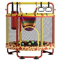 ZCMHAXJ 55\" Trampoline for Kids with Enclosure, 440lbs Capacity Indoor & Outdoor Toddler Trampoline with Adjustable Gymnastics Bar & Toys, Gifts for Boys & Girls