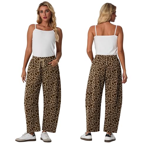 Image of Lepunuo Barrel Sweatpants Women Casual Baggy Elastic Waisted Pants Wide Leg Gym Trousers with Pockets