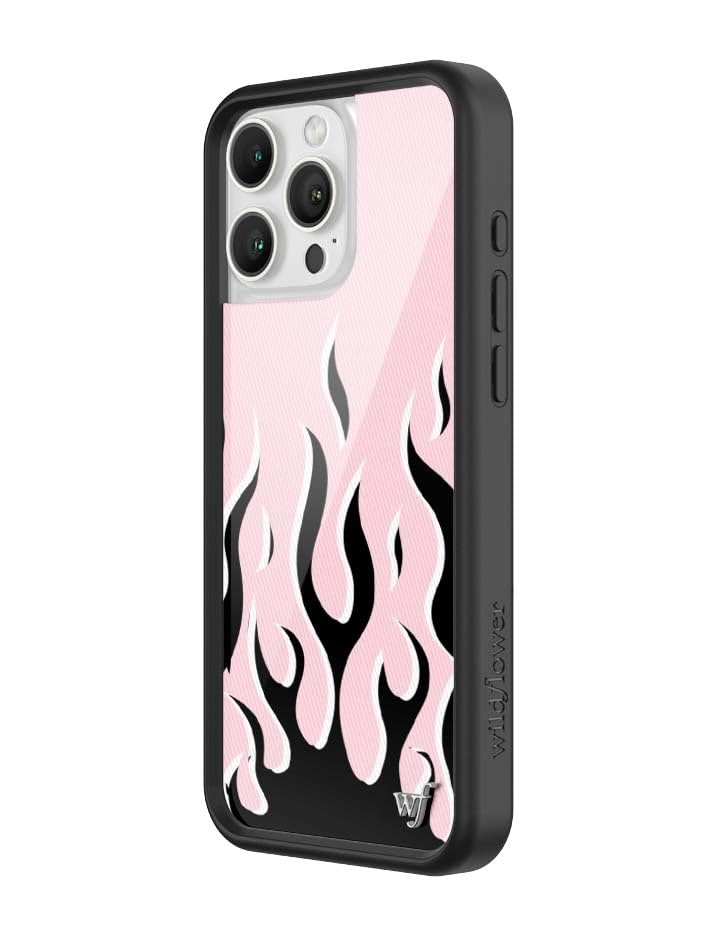 Image of Wildflower Cases - Compatible with iPhone 16 Pro Max | Protective Black Bumper, 6.5ft Drop Test Certified, Women Owned Small Business | Trendy Aesthetic Fire y2k 2016 | Flames - Pink & Black