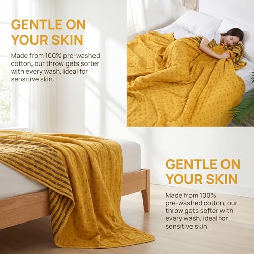 Image of SANACYNA Muslin Blankets for Adults 100% Cotton 6-Layer Gauze Yellow Geometric Bed Blanket Lightweight Soft and Breathable King Blanket for Sofa Bed Coverlet Both Sides (Yellow, King 90 inch X 104 inch)