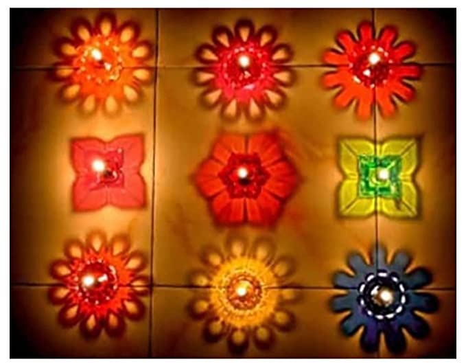 Set of 12 Diya Deepak for Diwali Decoration, Transparent Reusable Reflection Decoration Items for Home, Sai Ram Deepak Oil Lamp, Colorful 3D Reflection Diya Gifts Items