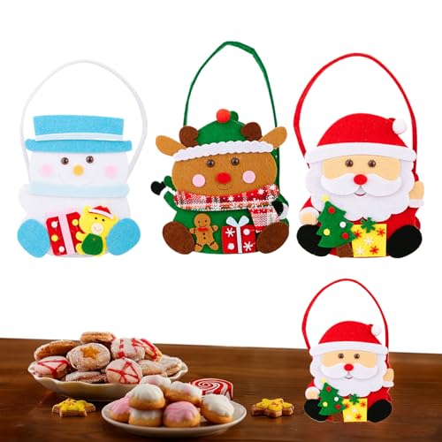 Bolsas de dulces navideñas, 3 unidades, bolsas de regalo navideñas, bolsas de tela reutilizables para palomitas de maíz, galletas, aperitivos, escuela, fiesta de clase, fiesta de Navidad