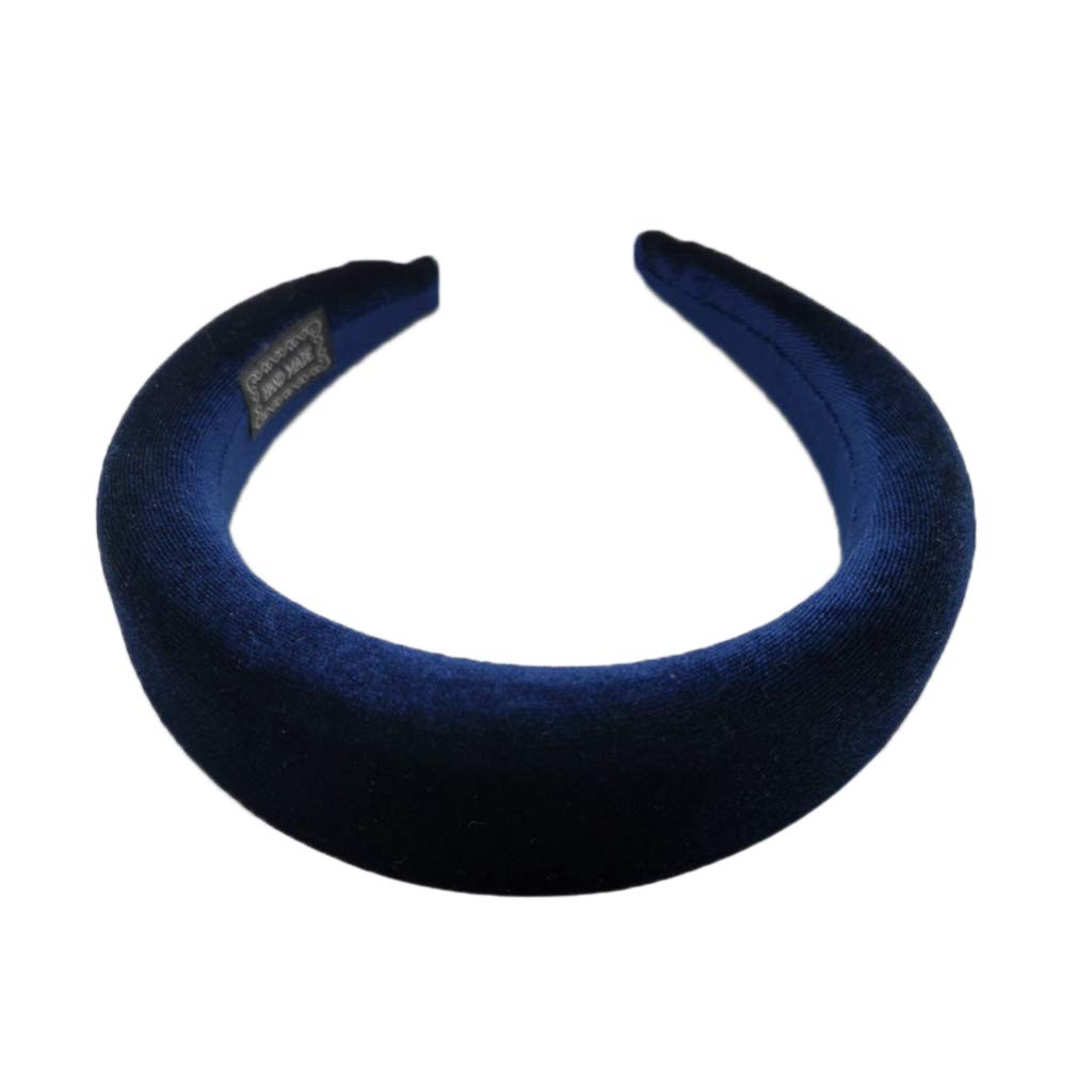 ZIRAN Cerchietto Imbottito In Velluto Glitterato - Fascia Larga Elastica Antiscivolo, 16 Colori, Taglia Unica (Circonferenza 58 Cm) - Blu Marino