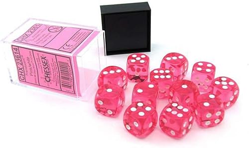 Miniatura 6 de Chessex Juego de 12 troqueles poliédricos translúcidos, 0.630 in 6D rosa/blanco para Dungeons and Dragons (DND), juegos de rol, MTG, Pathfinder,