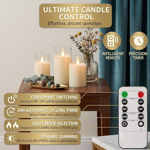JQTEOYW Rechargeable Flameless Glass Candles with Remote, Ivory White — view 4