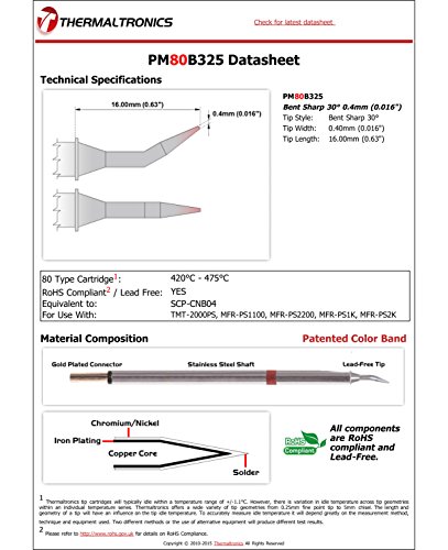Image of Thermaltronics PM80B325 Bent Sharp 30deg 0.4mm (0.016in) interchangeable for Metcal SCP-CNB04