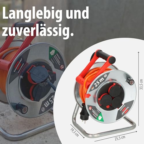 Brennenstuhl Garant S V2 IP44 Kabeltrommel 25m outdoor (Made in Germany, Kabel in Signalfarbe orange, Stahlblech, kurzfristiger Einsatz im Außenbereich)