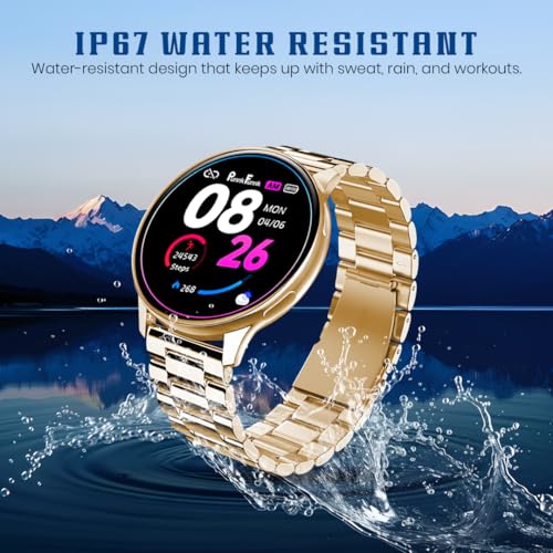 Image of PunnkFunnk Active 5 Smart Watch with 1.3 inch AMOLED HD Display | Bluetooth Calling, AI Voice Assistant, 100+ Sports Modes, Heart Rate & SPO₂ Tracking, IP68 Waterproof for Men & Women- (Metal Gold)