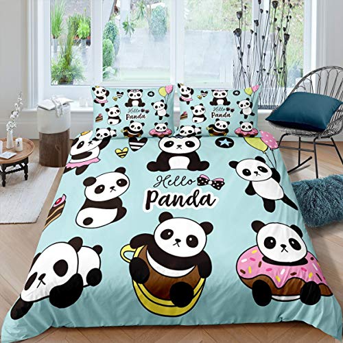 Loussiesd Panda Bedding Set For Kids-Cute Cartoon Giant Panda Bear Duvet Cover&Pillowcase-Luxury Microfiber Bedclothes Decor-2Pcs