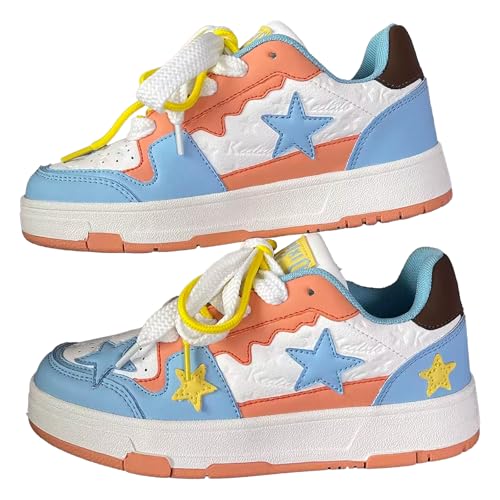 Y2K Preppy Star Chunky Sneakers - Retro Collegiate Color Block Chic Casual Walking Shoes for Trendy Women