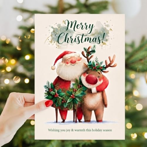 Haveself Christmas Card Santa & Rudolph Reindeer Holiday Card 5 * 7 Inch - image 2