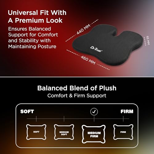 Image of Dr Trust USA 3203 Sportivo Car Wedge Seat Cushion for Tailbone & Lower Back Support Ergonomic PU Foam U-Cut Coccyx Car Seat with Non Slip Base