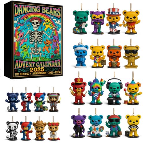 Dancing Bears Advent Calendar 2025, 24 Mini Bear Ornaments for Christmas Tree Decorations, Fun Christmas Tree Decorations & Collectible Holiday Gift Set (1Pcs)