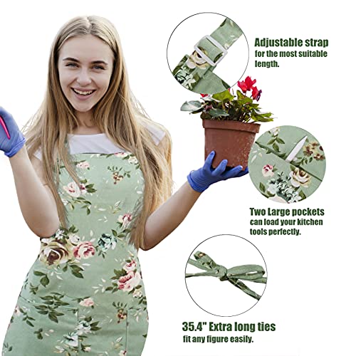 Ideapron Kitchen Aprons For Women, 2 Pack Floral Aprons With 2 Pockets, Vintage Chef Bakers Apron For Cooking Baking Gardening - Cute Birthday Mothers Day Apron Gifts For Mom Wife Sister Aunt Grandma #TOP6