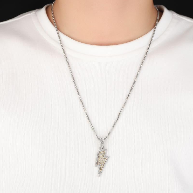 ONLYJUMP Hip Hop Lightning Bolt Necklace for Men Women 18K Gold Plated Lightning Bolt Necklace Cubic Zirconia Rock Punk Totem Pendant Jewelry Gift2