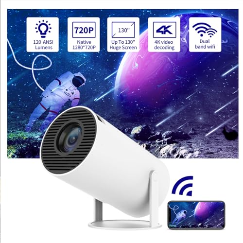 Image of Novel Cast Projector, Novel Cast Book Projector, 4k HD Screen Low Noise, Mini Portable Projectors, 130 inch Display with Auto Correction, 180 Flip, Wifi 5 & Android 11, Lightweight (White)