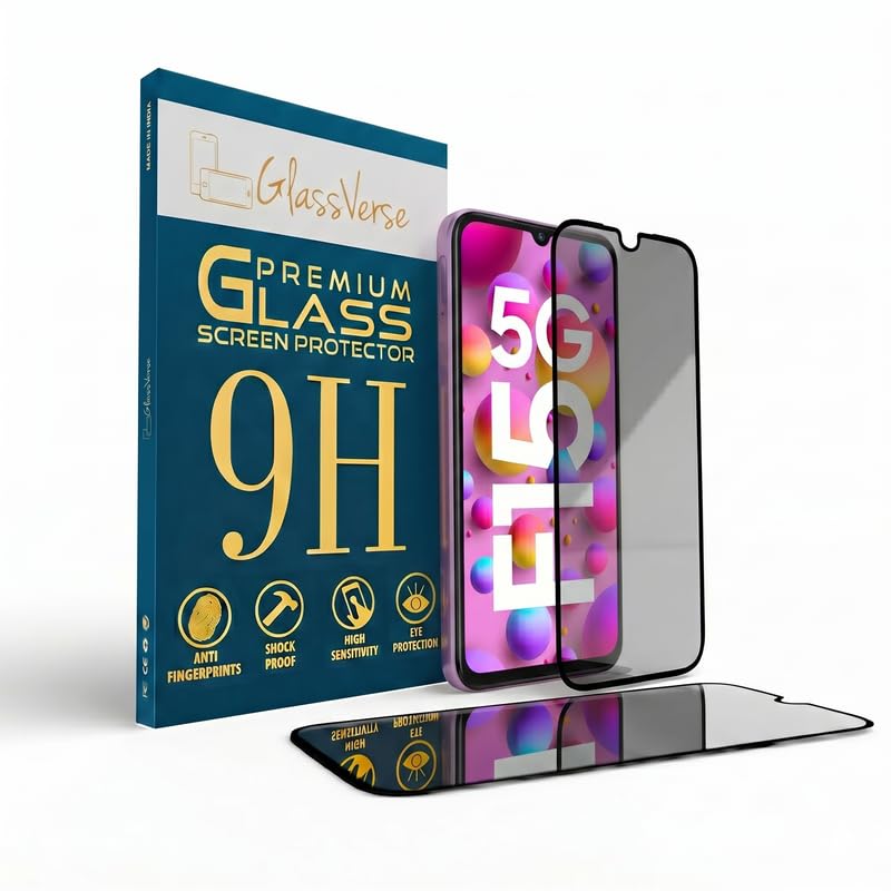 Image of GlassVerse Privacy Tempered Glass for Samsung Galaxy F15 5G | Anti Spy Screen Protector, 9H Hardness, Edge to Edge, Case Friendly, Hassle-less Installation Kit Included. (Pack of 2)