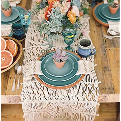 Flber Macrame Table Runners Handwoven Boho Wedding Table Decoration Bedding Blanket,13.8"x 94" (13.8"x 118") Cover
