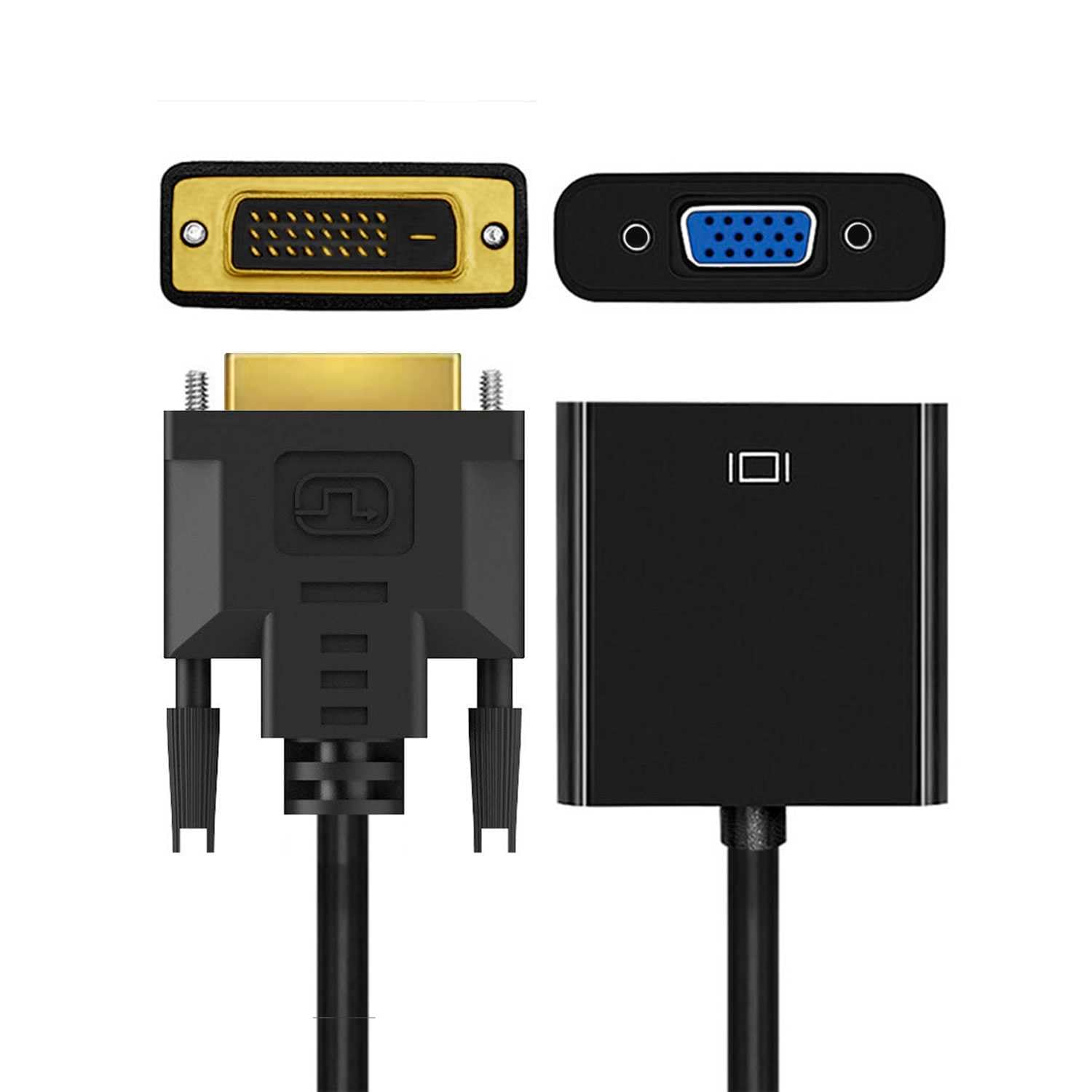 OcioDual Adattatore DVI-D 24+1 Maschio a VGA Femmina 15 Pin, Convertitore Video per PC, Monitor, Proiettore e Display