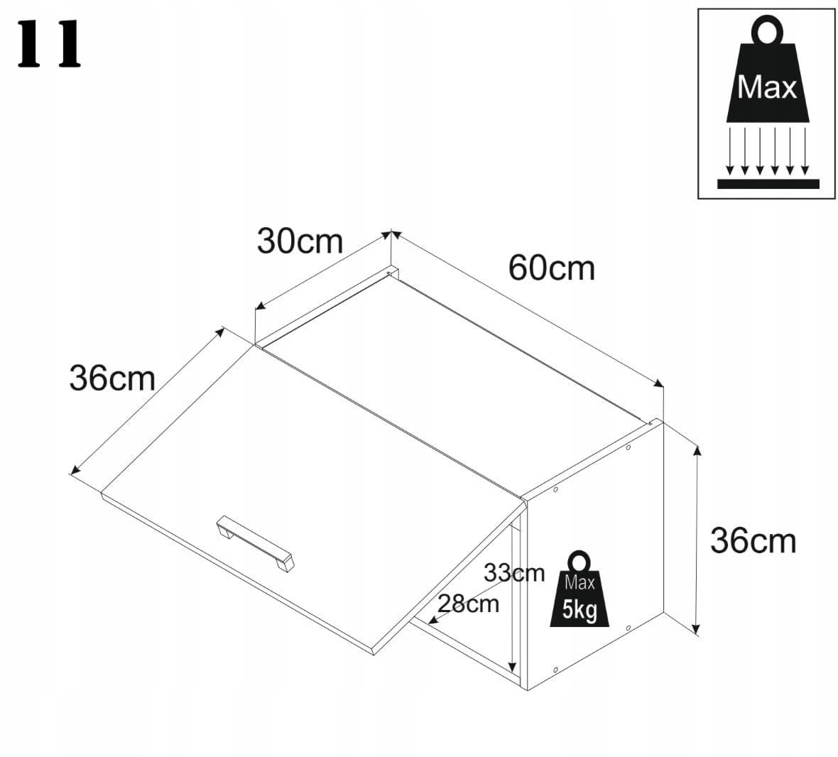 Szafka Kuchenna Wisząca Pod Okap 60 cm, Górna, Kaszmir, Meble Kuchenne Modułowe, Do Zabudowy, Szafka Górna Kuchenna 60x36x32 cm