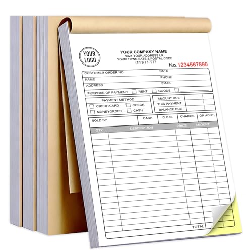 Custom 5.5" x 8.5" Invoice Book with Logo 100 Set Personalized Receipt Books Customized Invoices for Small Business 2 - Parts Carbonless Duplicate Invoice Forms NCR Books