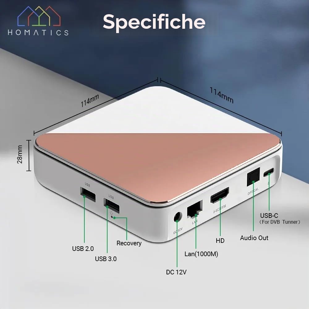 HOMATICS R Box R 4K Plus Android TV 11 Certificato | 4GB LPDDR4 RAM + 32GB eMMC ROM | Amlogic S905X4 Quad-Core | 4K HDR | Wi-Fi 6 | Ethernet Gigabit | G.Ogle TV | Controllo vocale
