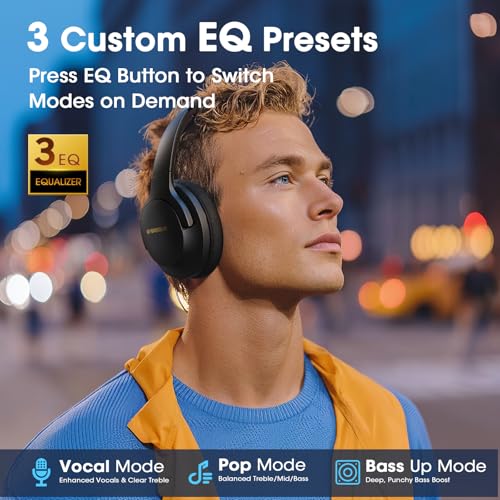 Image of YUMONDEAR Bluetooth Headphones Over Ear, 80 Hrs Playtime Wireless Headphones with ENC Mic, Deep Bass EQ, Foldable Comfort for Travel, Gym & Commuting, Stocking Stuffers
